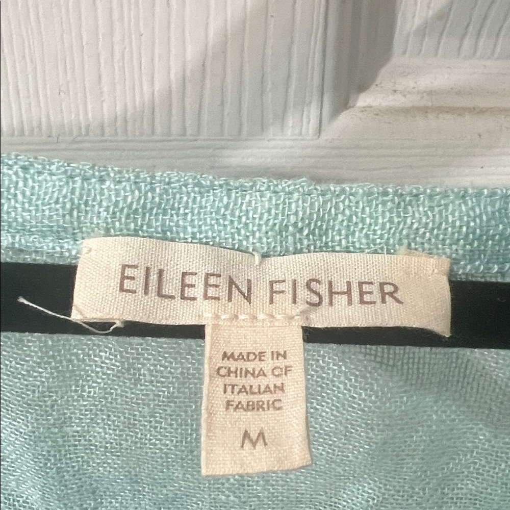 Eileen Fisher 100% Linen Mint Aqua Green Button Front Tunic Top – Size M - Picture 2 of 4